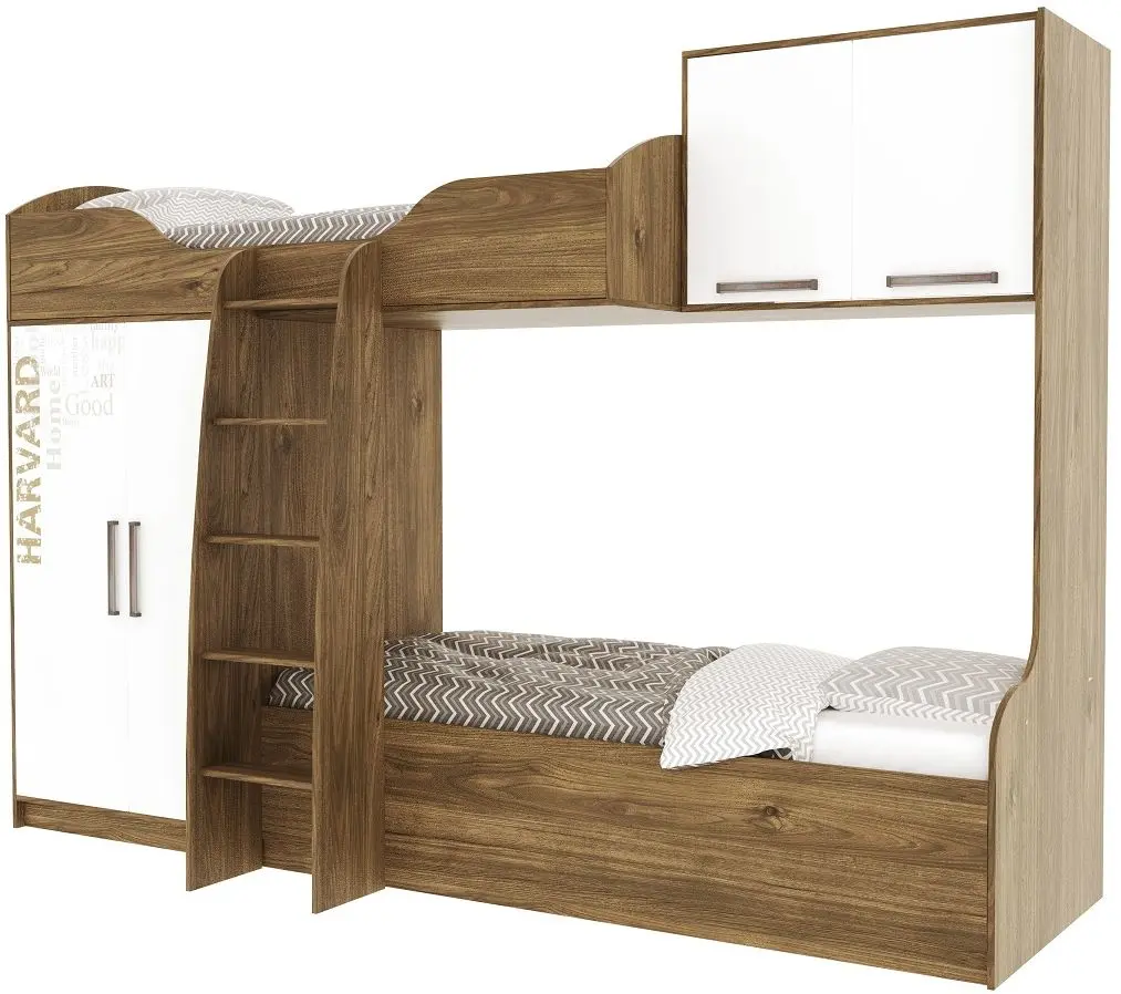Pat supraetajat SV-Mebel Garvard 80x200 cu imprimare foto (Hickory Dark/White)
