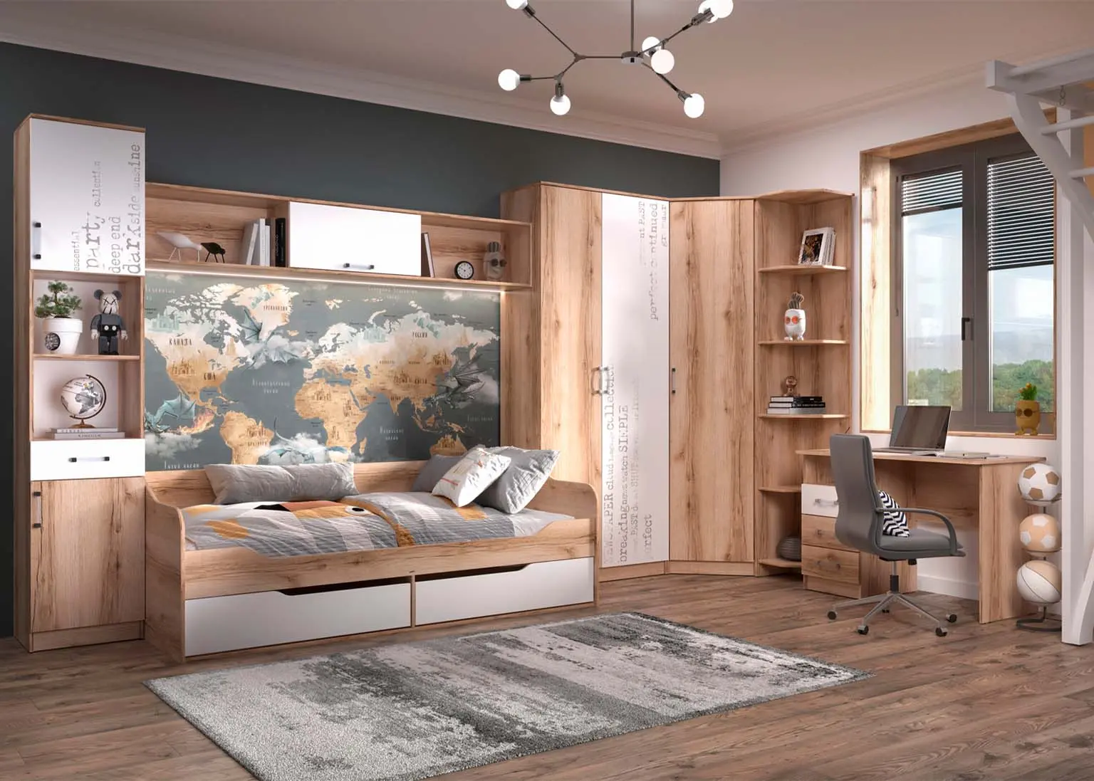 Pat-canapea cu sertare SV-Mebel Rio 1 90x200 (Delano Oak/White) - 3