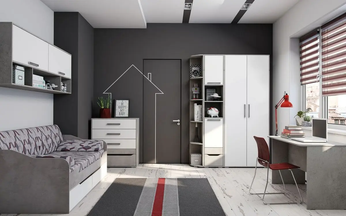 Pat cu sertare SV-mebel Grey 90x200 (Cement Light/White)