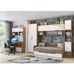 Pat SV-mebel Garvard cu imprimare foto 90x200 (Hickory Dark/White) Thumb