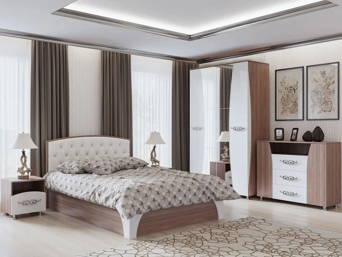 Кровать SV-mebel Лагуна 7 160х200 Ясень Шимо Темный/Жемчуг (с пуговицами) - 2