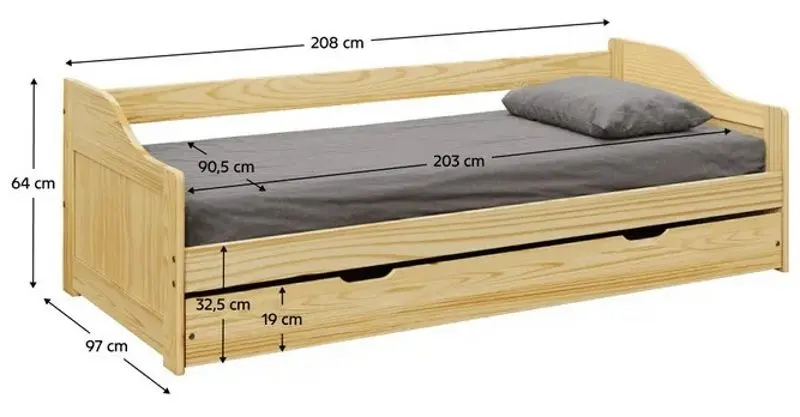 Кровать Tempo Kondela Laura New с выдвижной кроватью 90x200 (Natural) - 4