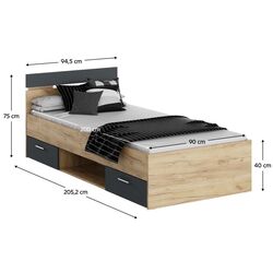 Кровать Tempo Kondela Michigan 90x200 (Artisan Oak/Graphite) Thumb