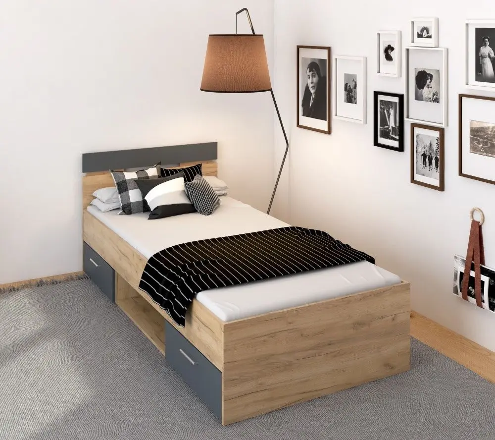 Кровать Tempo Kondela Michigan 90x200 (Artisan Oak/Graphite)