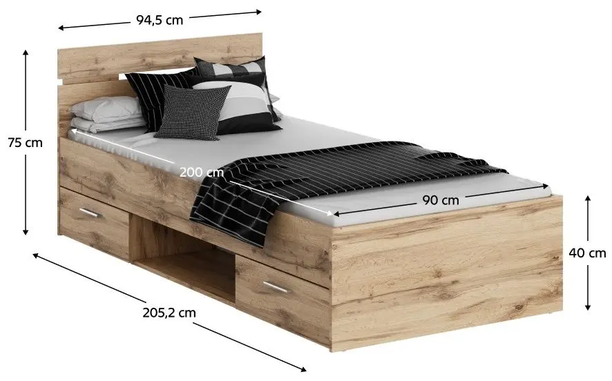 Кровать Tempo Kondela Michigan 90x200 (Wotan Oak) - 3