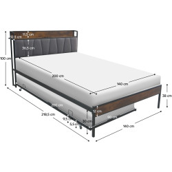 Кровать Tempo Kondela Nordo 140x200 (Black/Grey) Thumb