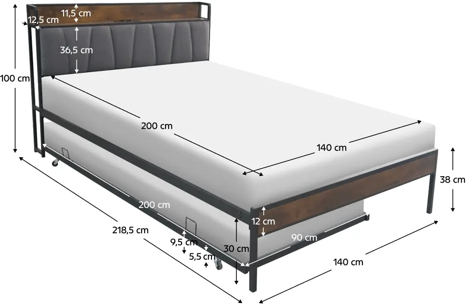 Кровать Tempo Kondela Nordo 140x200 (Black/Grey) - 11