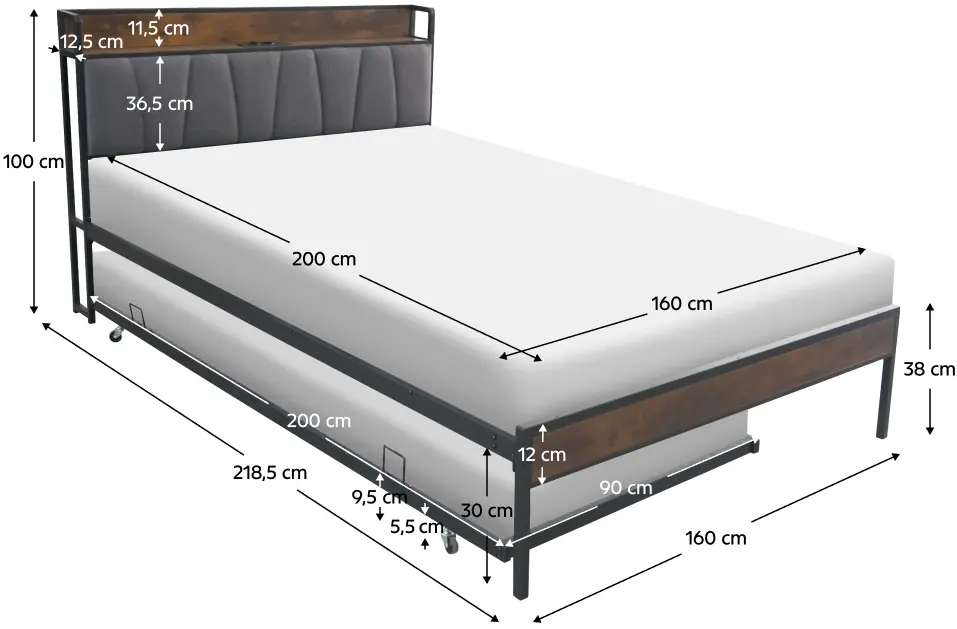 Кровать Tempo Kondela Nordo 160x200 (Black/Grey) - 12