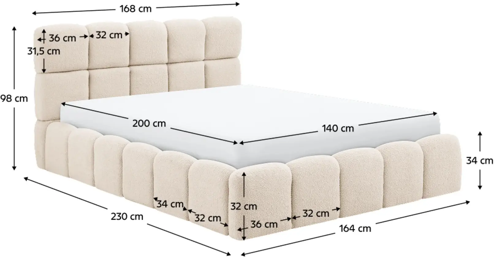 Кровать Tempo Kondela Sorela подъемный механизм 140x200 (Beige) - 7
