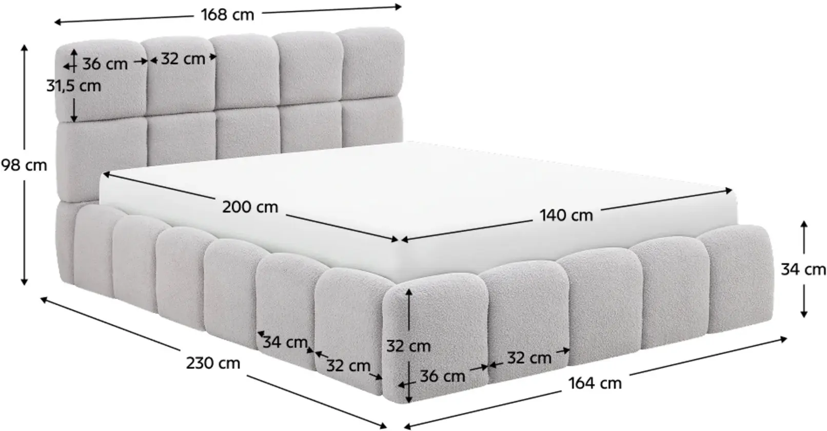 Кровать Tempo Kondela Sorela подъемный механизм 140x200 (Grey) - 6