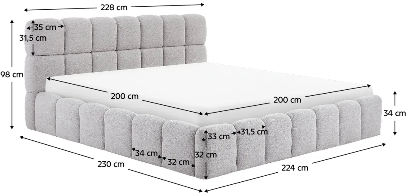 Кровать Tempo Kondela Sorela подъемный механизм 200x200 (Grey) - 6