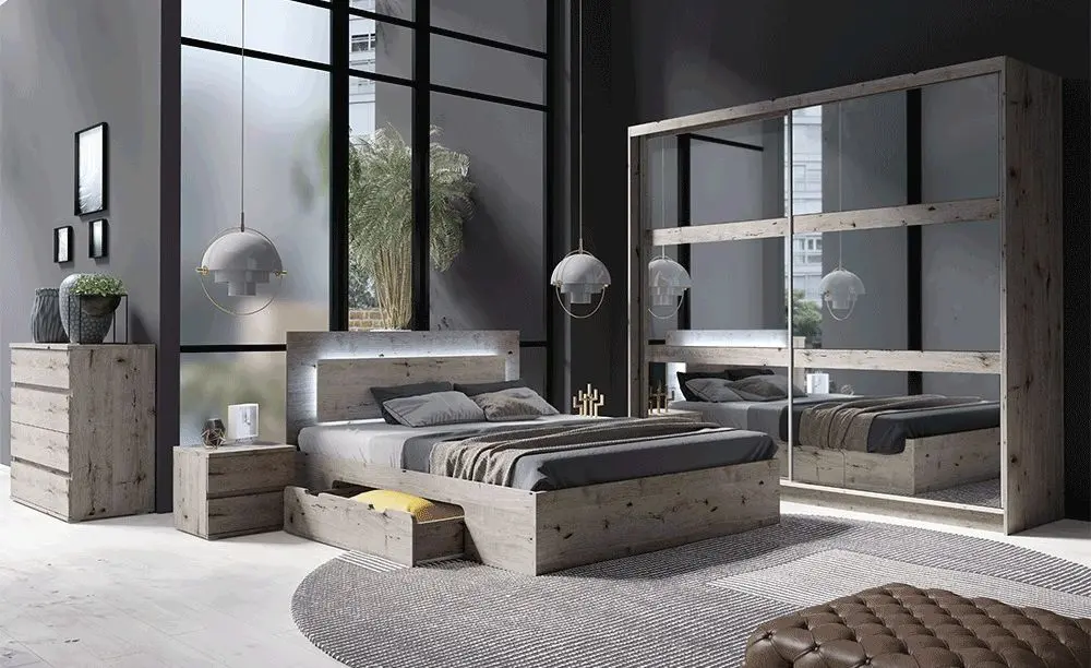 Pat Tempo Kondela Togos cu LED iluminare 160x200 (Wellington Oak)