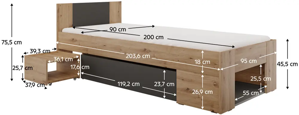 Pat Tempo Kondela Unis 90x200 (Artisan Oak/Anthracite)
