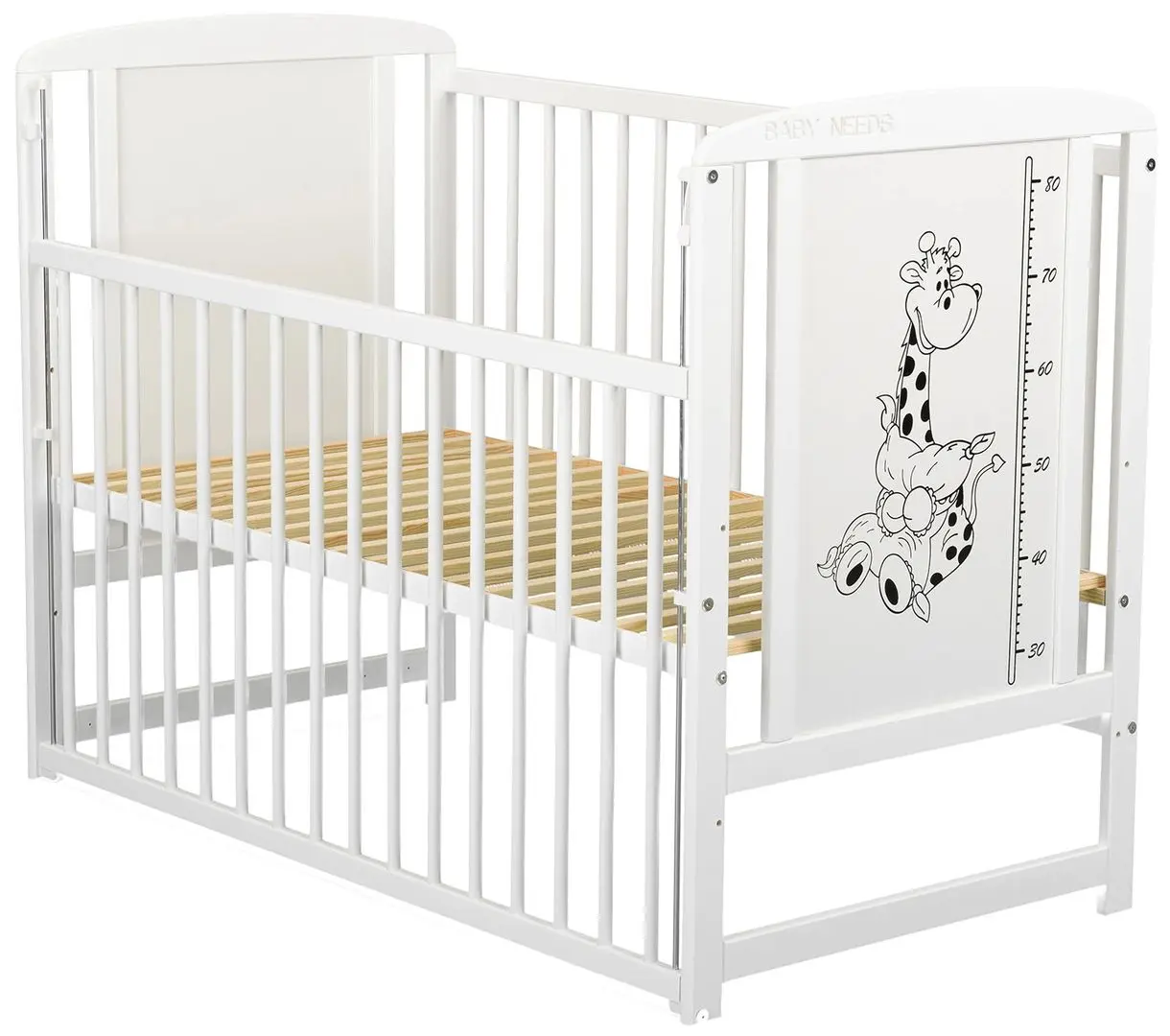 Кроватка BabyNeeds Timmi Girafa + матрас 8см + опускающаяся стенка (White) - 3