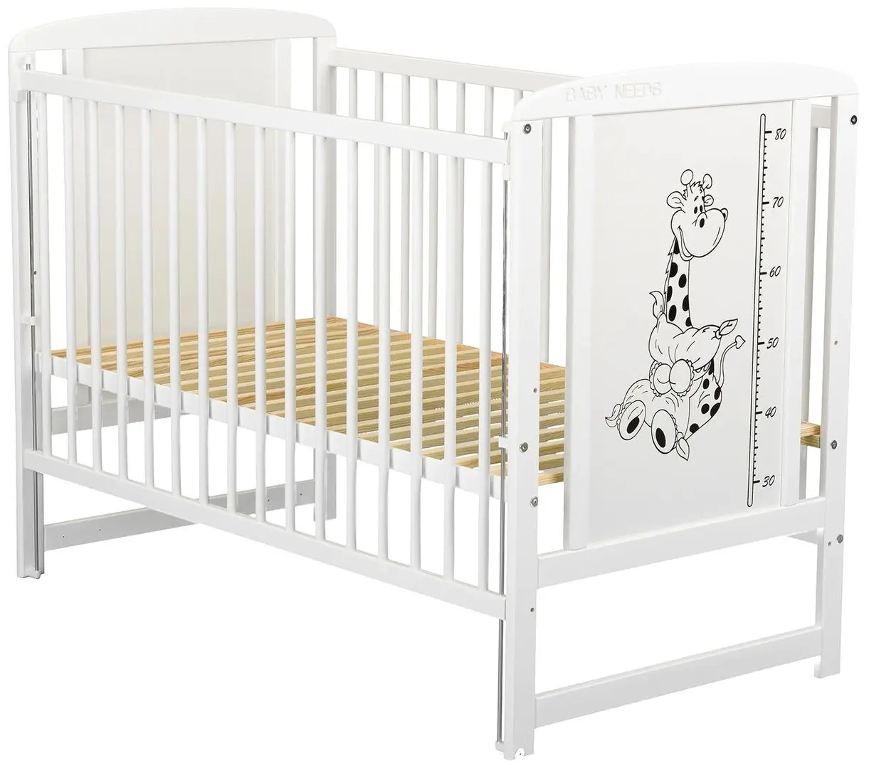 Кроватка BabyNeeds Timmi Girafa + матрас 8см + опускающаяся стенка (White) - 4