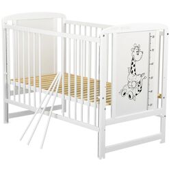 Кроватка BabyNeeds Timmi Girafa + матрас 8см + опускающаяся стенка (White) Thumb