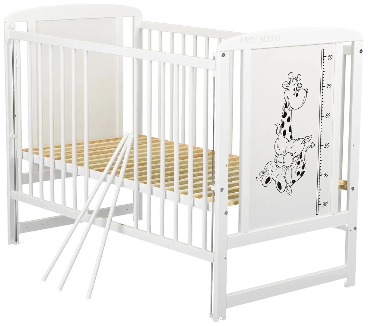 Кроватка BabyNeeds Timmi Girafa + матрас 8см + опускающаяся стенка (White) - 5