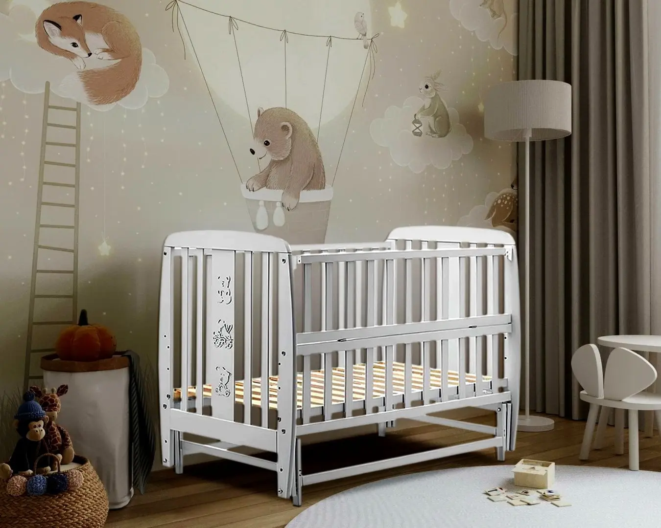 Кроватка Дубок Друзья + маятник (Grey)