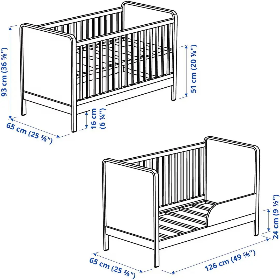 Pătuc + comodă de înfășat Ikea Alskvard 60x120 (Mesteacan/Alb)
