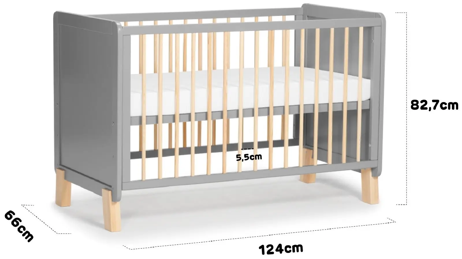 Кроватка Kinderkraft Nico + матрас 9см (Grey) - 5