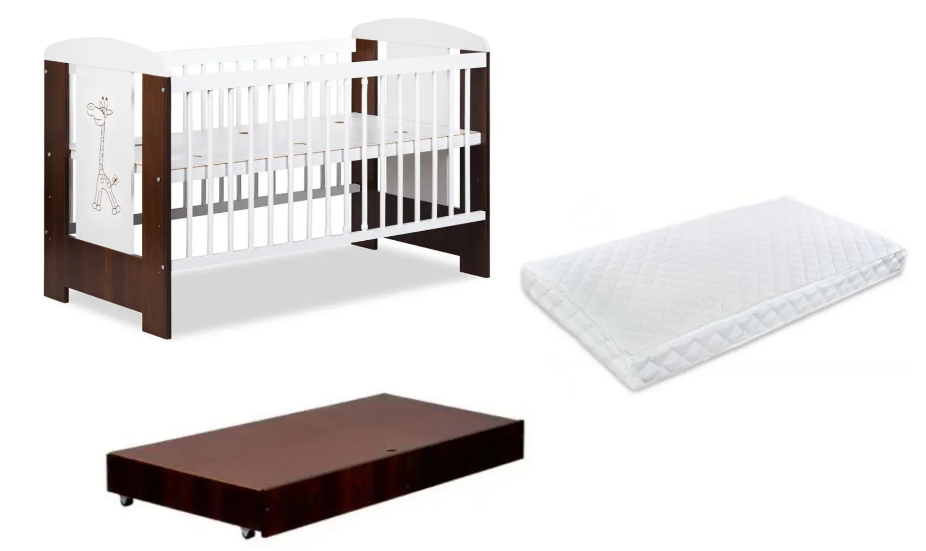 Patuc Klups Little Giraffe cu sertar + saltea 10cm (Wenge)