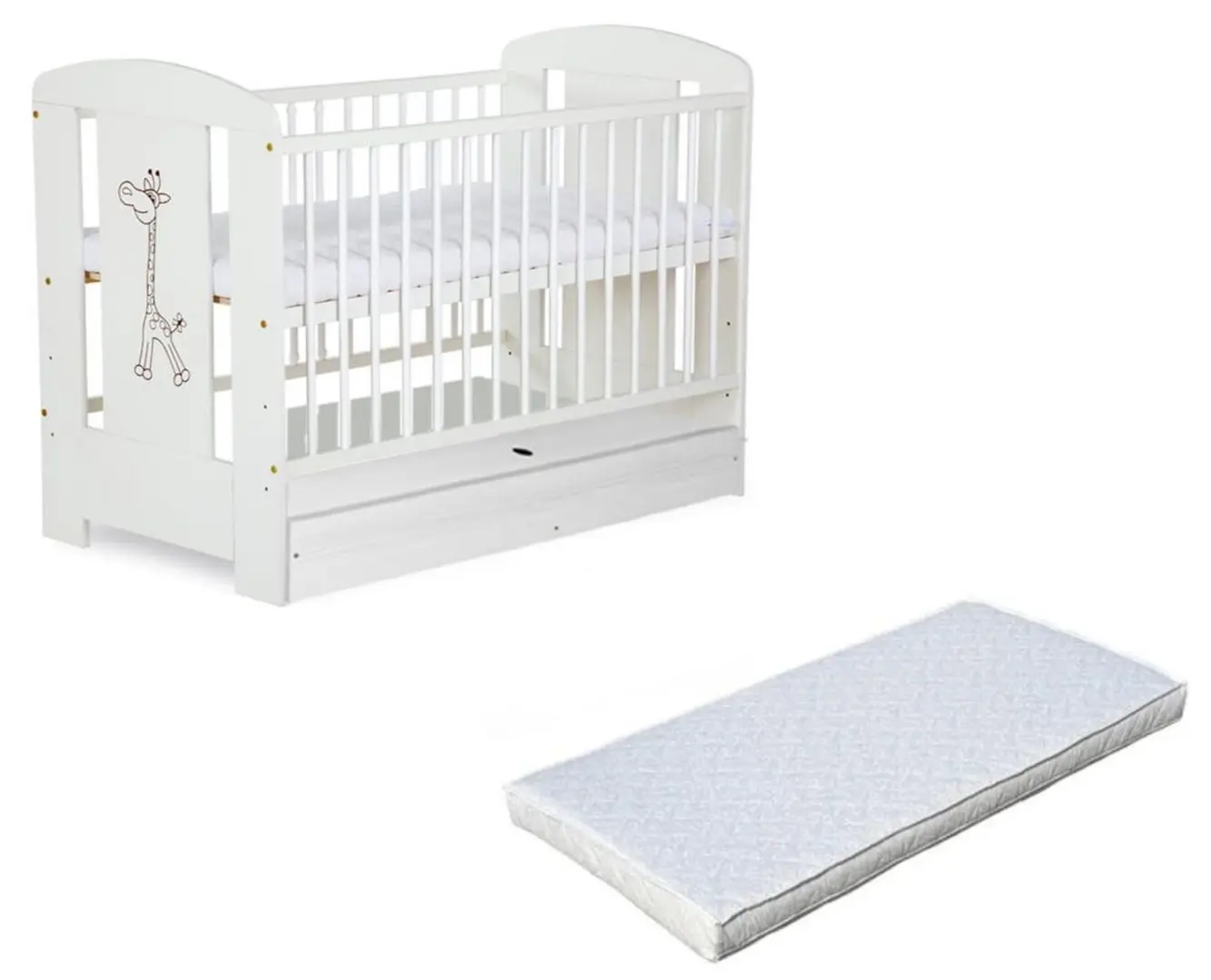 Кроватка Klups Safari Giraffe с ящиком + матрас 12см (White) - 2