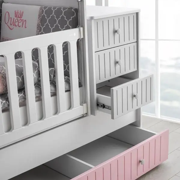 Patuc MyKids Sofia cu sertar (White/Pink)