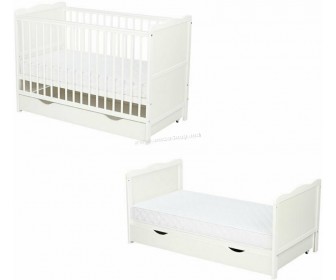 Кроватка 2в1 Qmini Julia + матрас 12см + ящик (White)