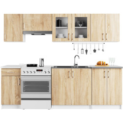 Bucatarie Akord Lima cu vitrina H580 2.4m (White/Sonoma Oak) Thumb