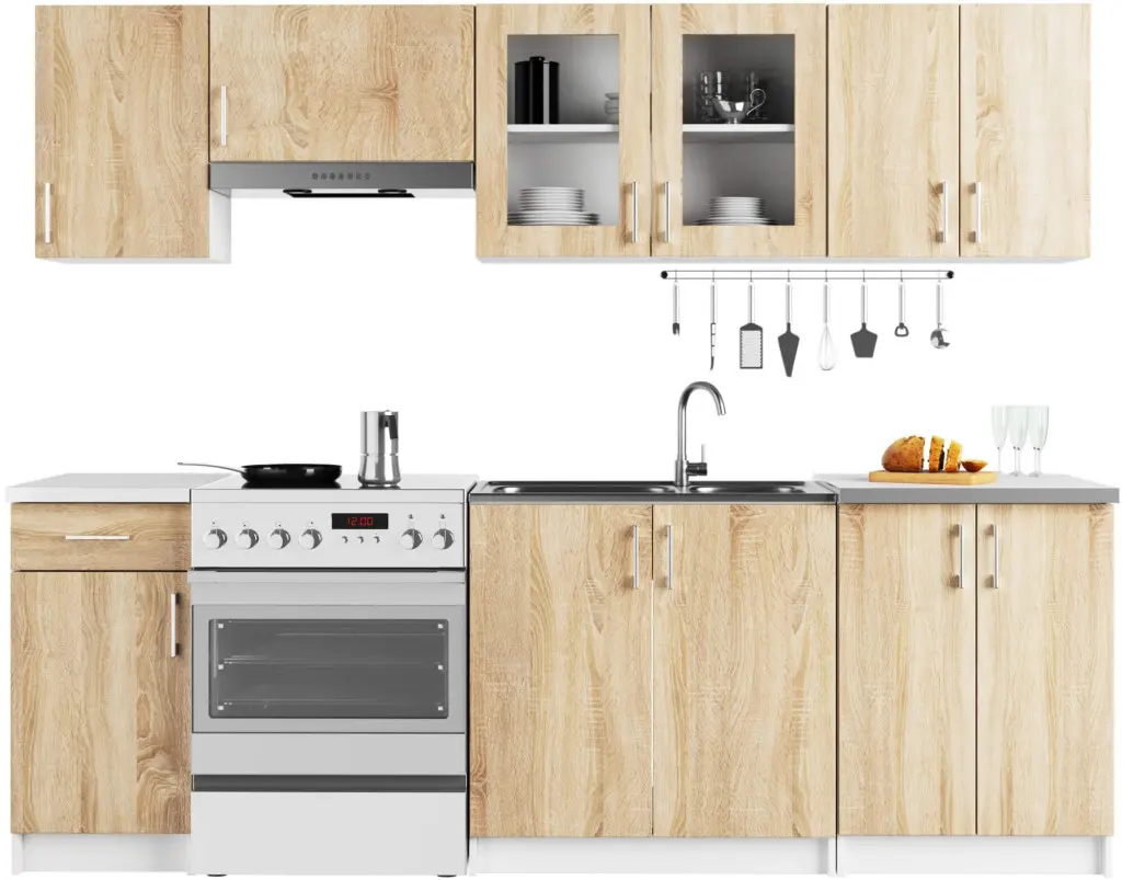 Bucatarie Akord Lima cu vitrina H580 2.4m (White/Sonoma Oak) - 4