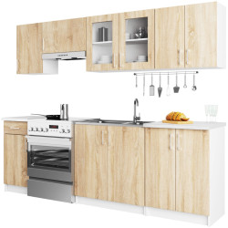 Bucatarie Akord Lima cu vitrina H580 2.4m (White/Sonoma Oak) Thumb