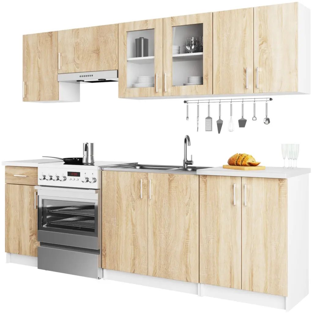 Bucatarie Akord Lima cu vitrina H580 2.4m (White/Sonoma Oak) - 5