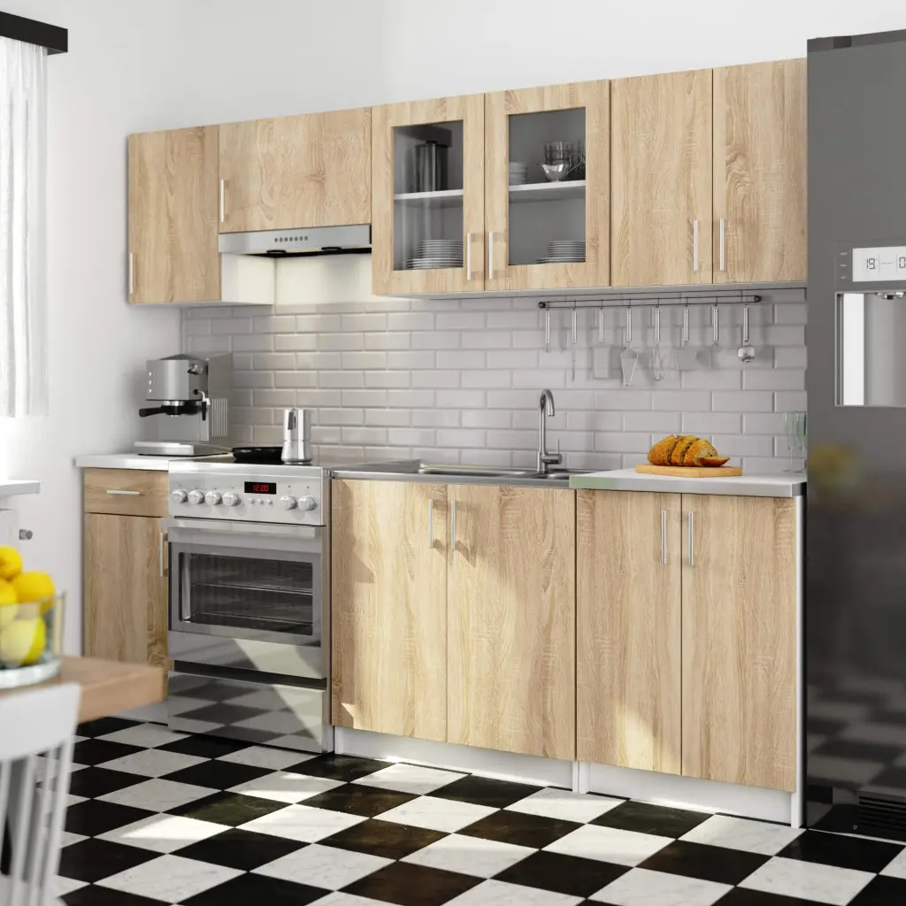 Bucatarie Akord Lima cu vitrina H580 2.4m (White/Sonoma Oak)