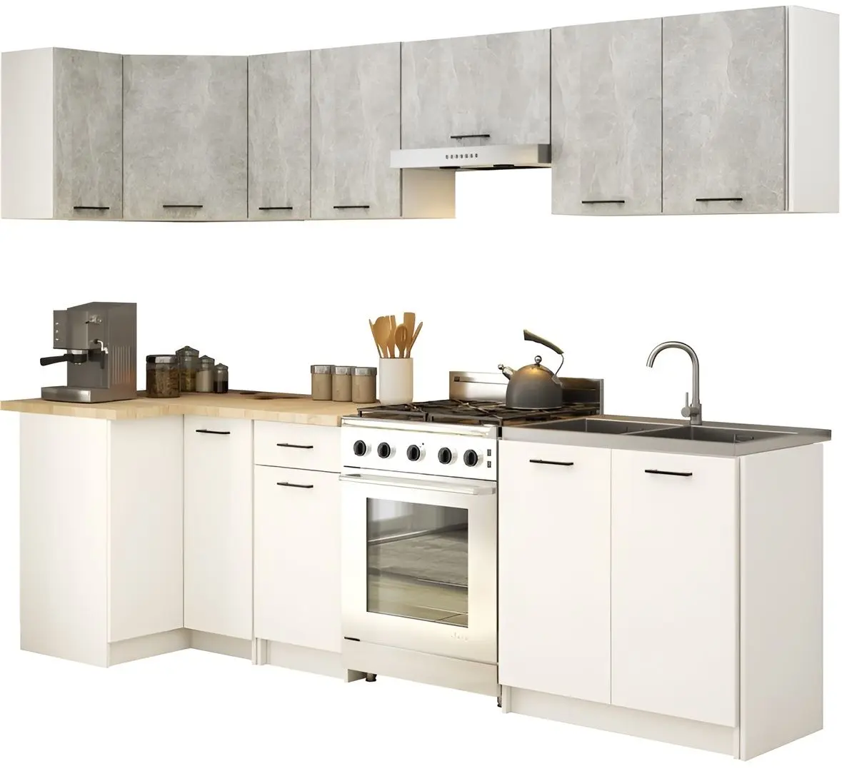 Bucatarie de colt Akord Oliwia 3.0m (Concrete/White)