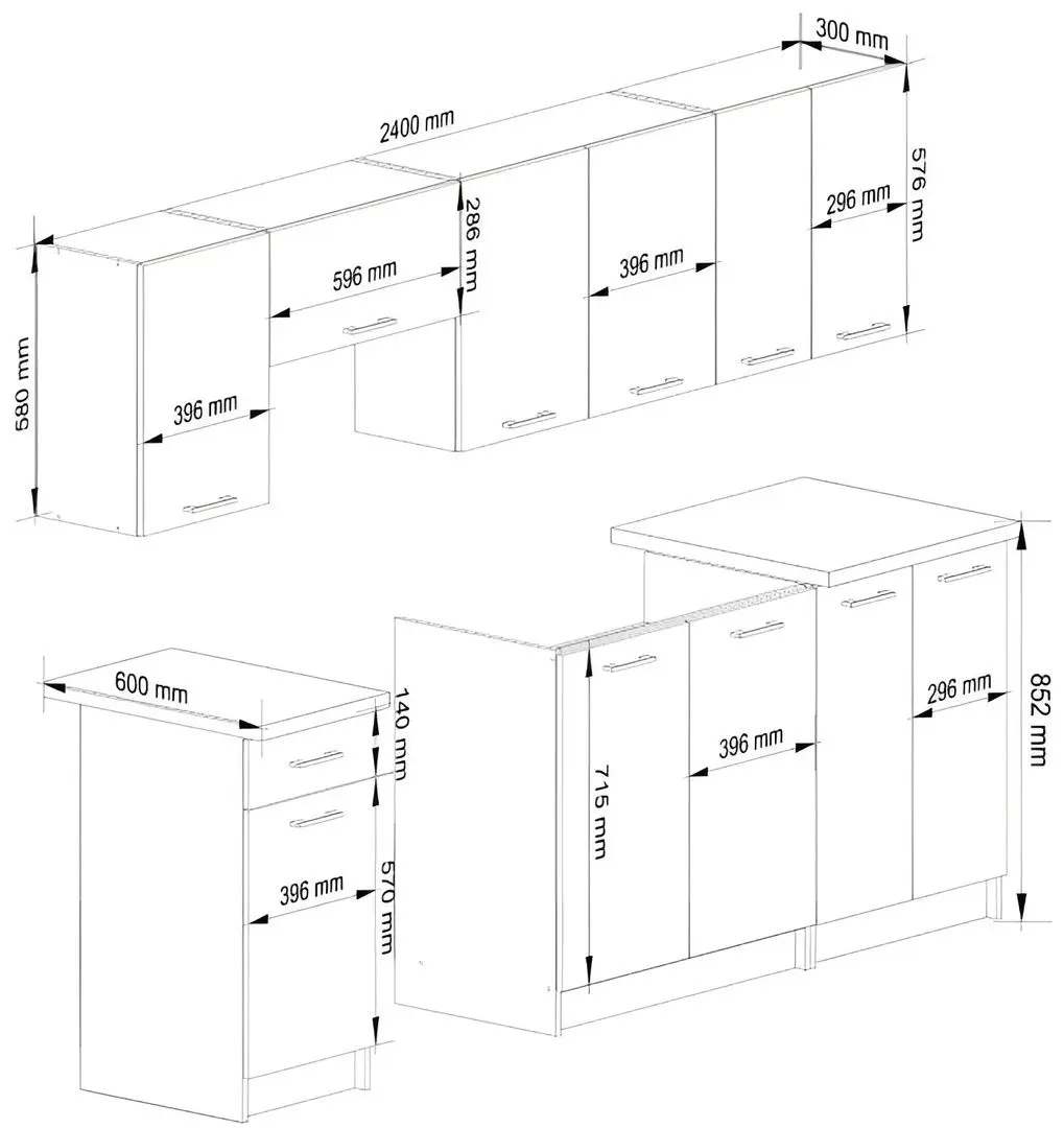 Bucatarie Akord Oliwia 2.4m (White/Concrete)