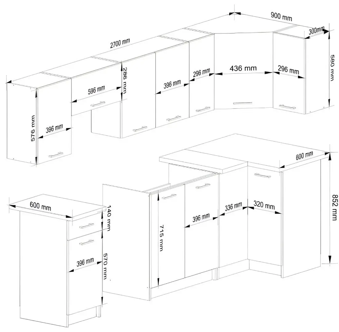 Bucatarie de colt Akord Oliwia 3.0m (White/Concrete)