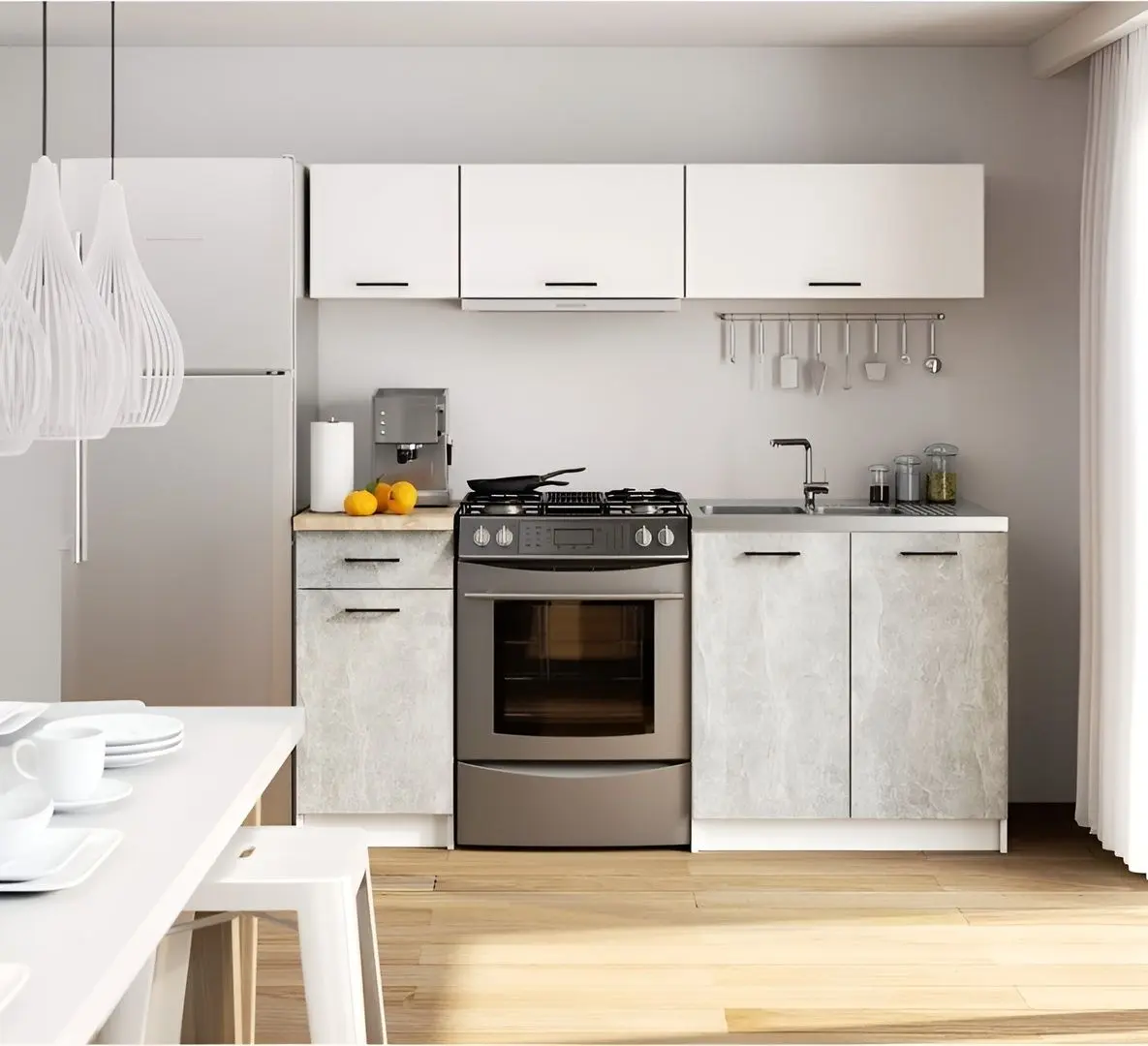 Bucatarie Akord Oliwia G1 1.8m (White/Concrete)