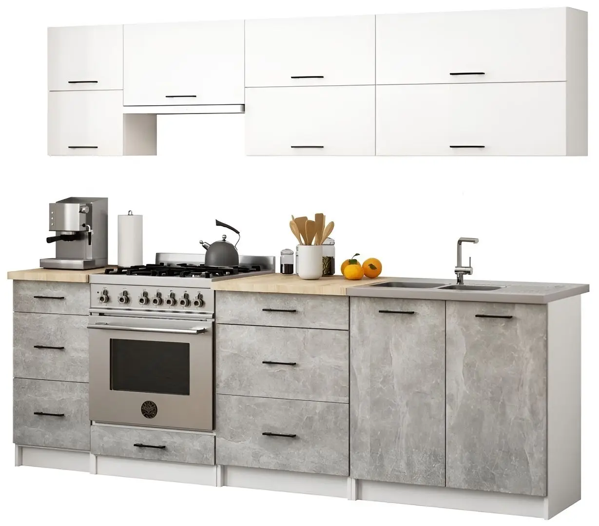 Bucatarie Akord Oliwia G2 2.4m (White/Concrete)