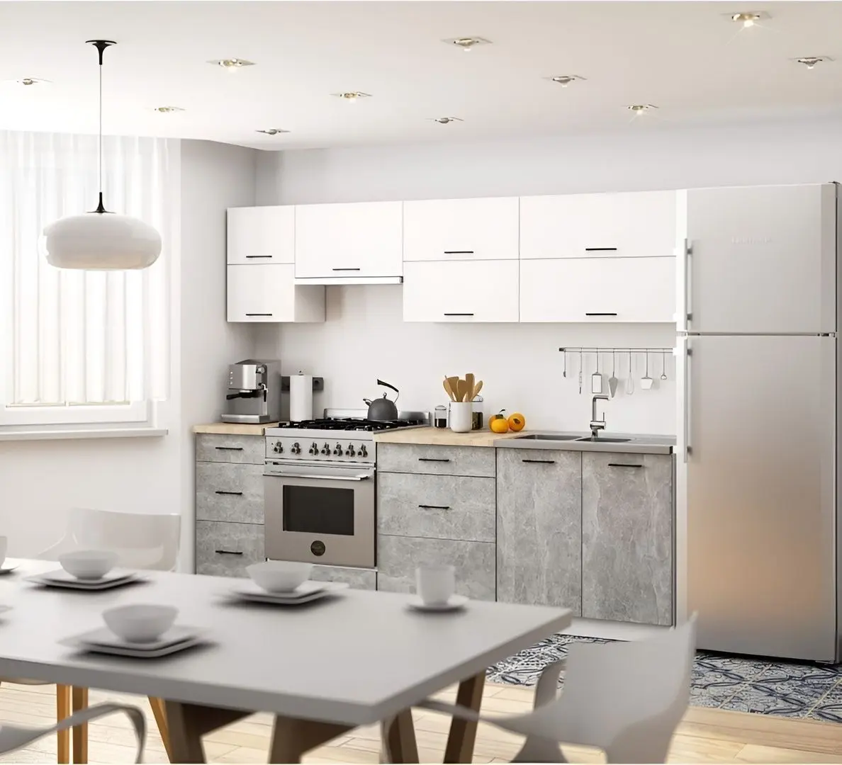 Bucatarie Akord Oliwia G2 2.4m (White/Concrete)