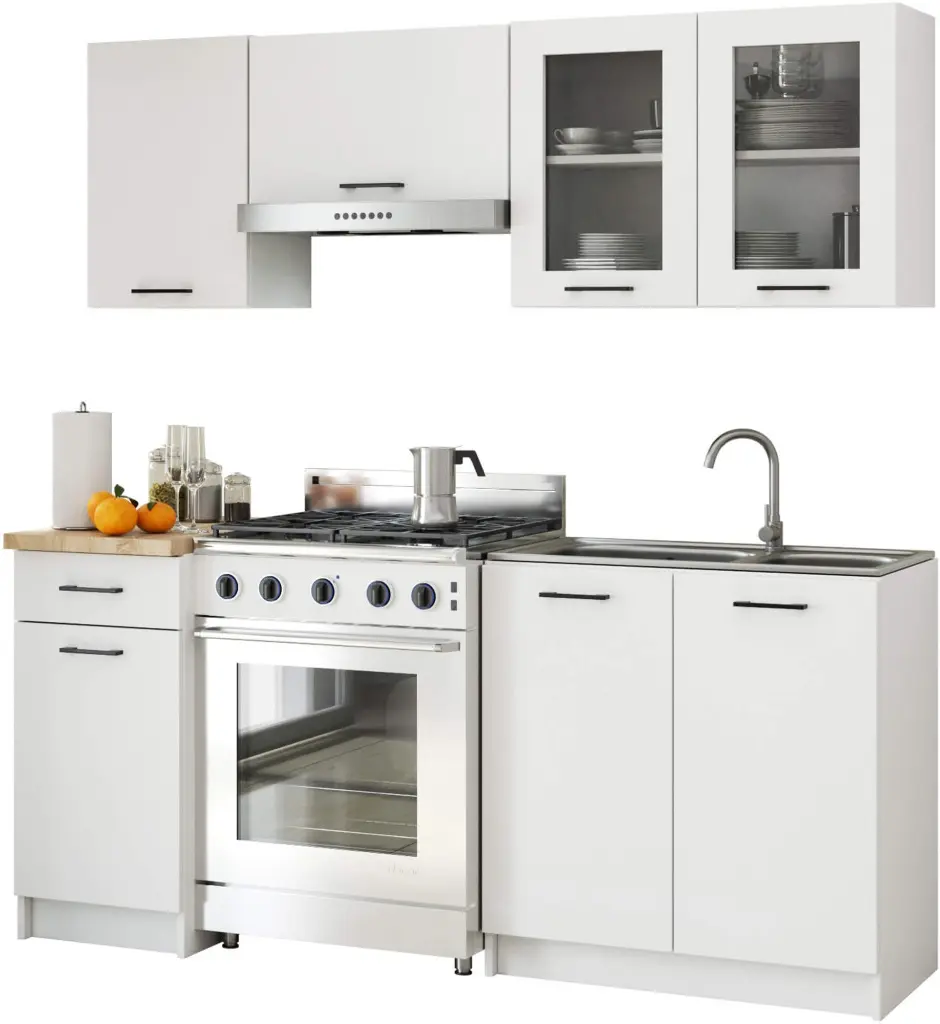 Bucatarie Akord Oliwia cu vitrina H580 1.8m (White) - 2