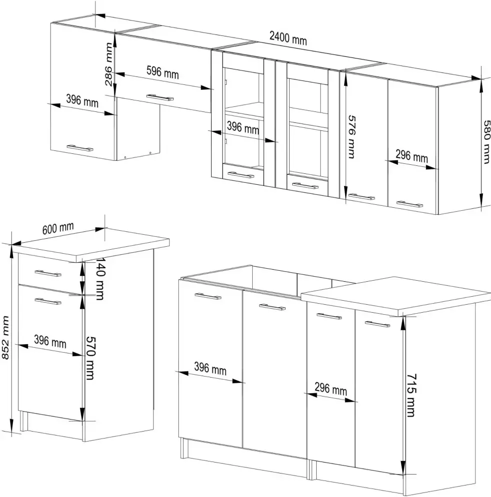 Кухня Akord Oliwia с витриной H580 2.4м (Concrete Grey) - 11