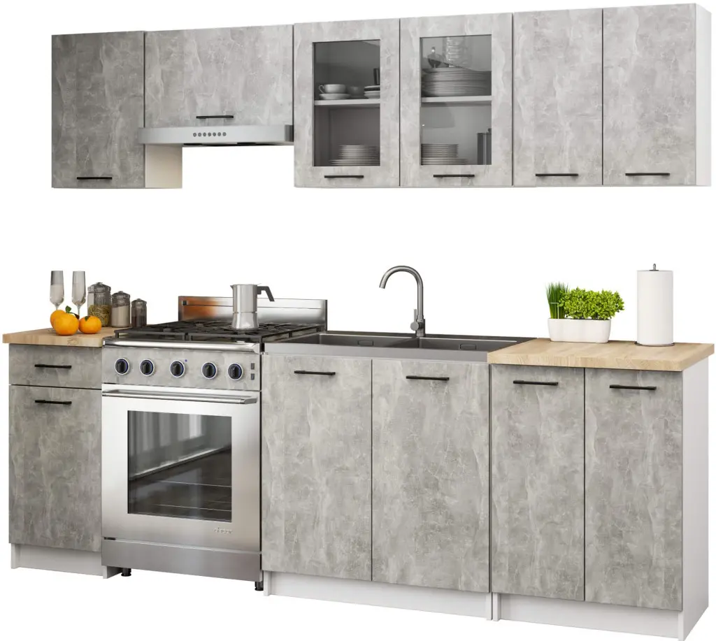 Кухня Akord Oliwia с витриной H580 2.4м (Concrete Grey) - 3