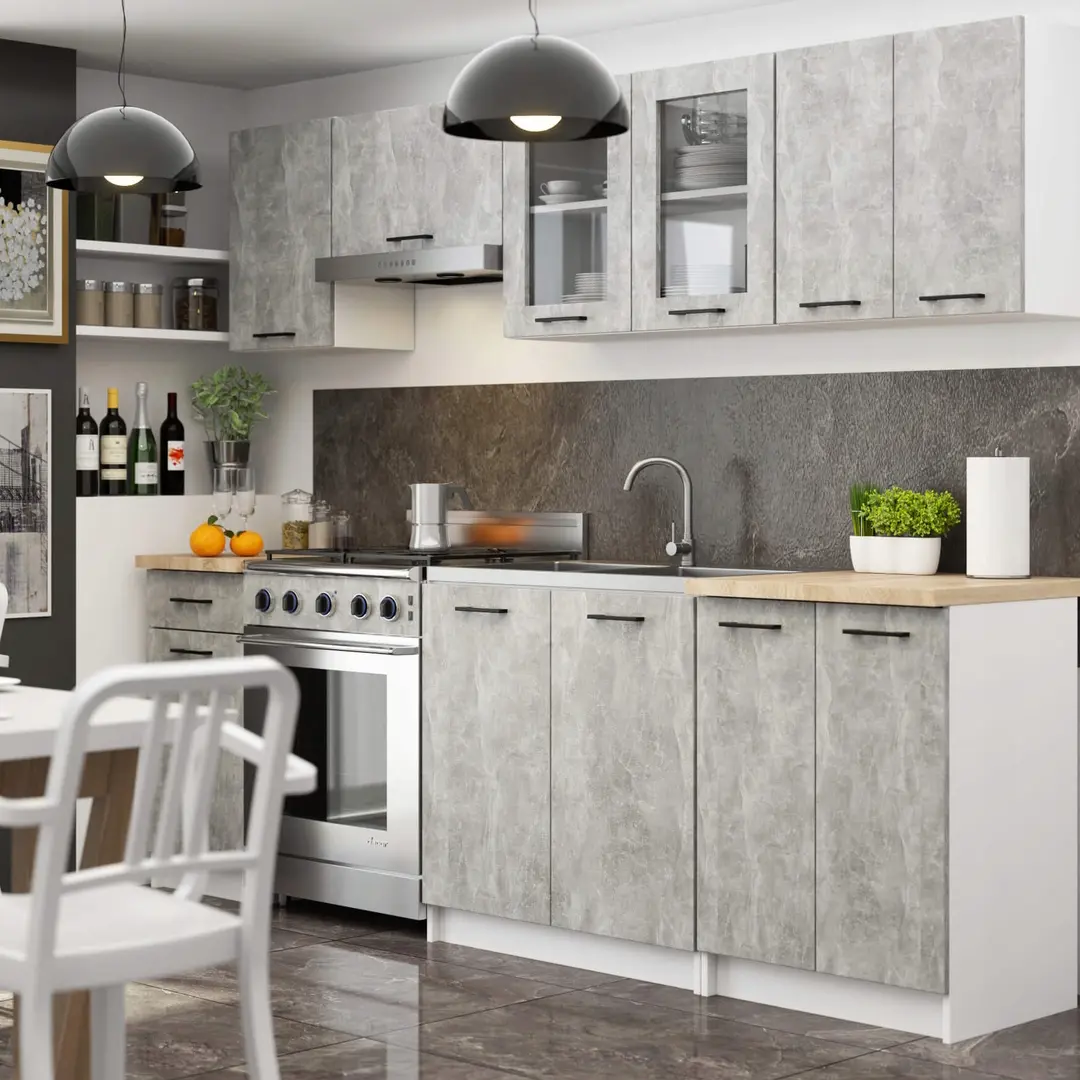 Кухня Akord Oliwia с витриной H580 2.4м (Concrete Grey)