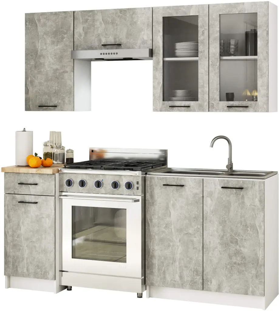 Bucatarie Akord Oliwia cu vitrina H720 1.8m (Concrete Grey) - 2