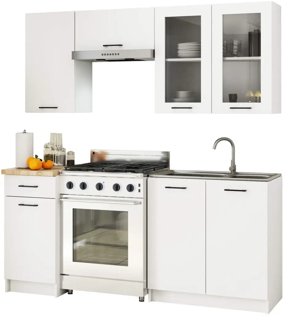 Bucatarie Akord Oliwia cu vitrina H720 1.8m (White) - 2