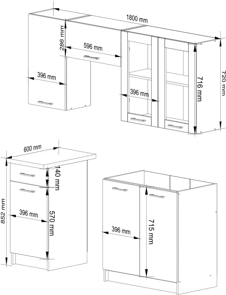 Bucatarie Akord Oliwia cu vitrina H720 1.8m (White) - 8