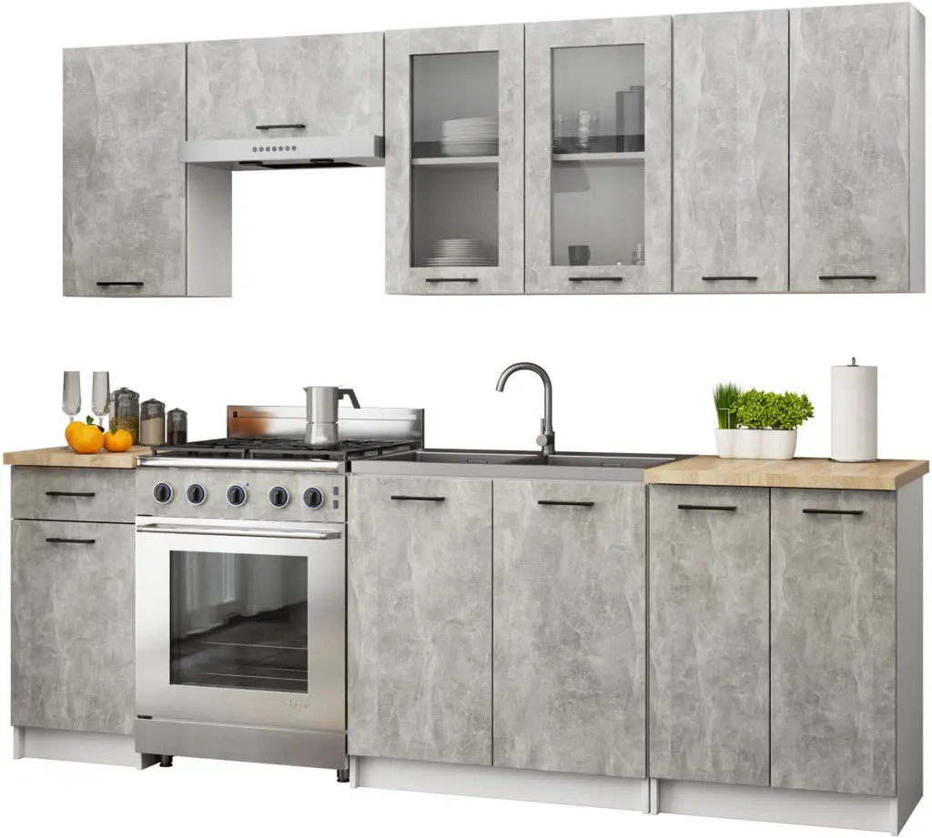 Кухня Akord Oliwia с витриной H720 2.4м (Concrete Grey) - 3