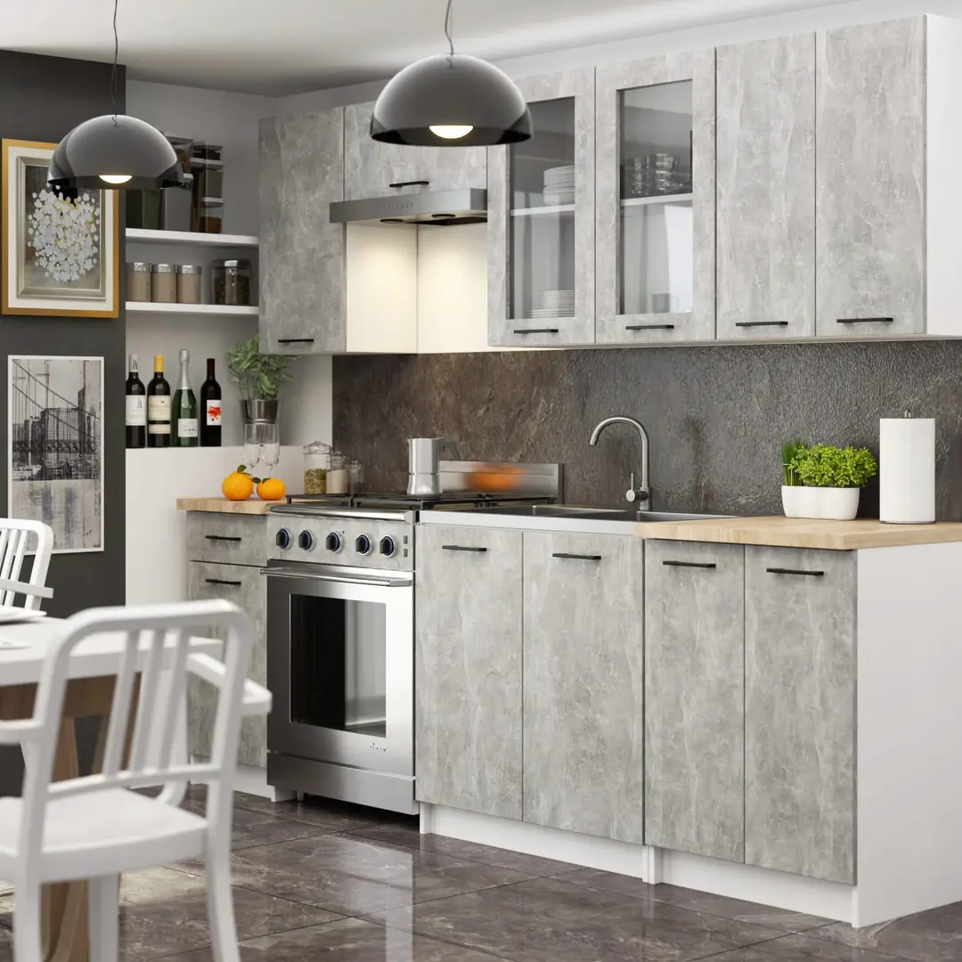 Кухня Akord Oliwia с витриной H720 2.4м (Concrete Grey)