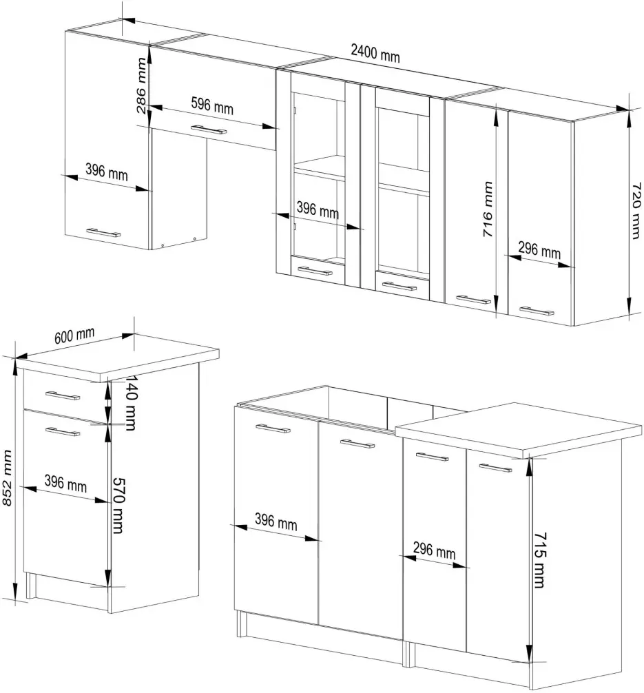 Bucatarie Akord Oliwia cu vitrina H720 2.4m (White) - 11