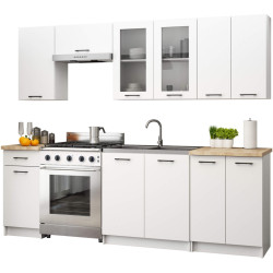 Bucatarie Akord Oliwia cu vitrina H720 2.4m (White) Thumb